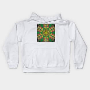 Mosaic Kaleidoscope Flower Yellow Green Pink and Blue Kids Hoodie